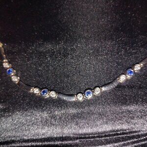 14k two tone bezel set sapphire and diamond necklace